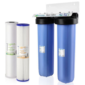 DOUBLE STAGE BIG BLUE WATER FILTER- Sediment & CTO Carbon Block 20" x 4.5" - 1" PR